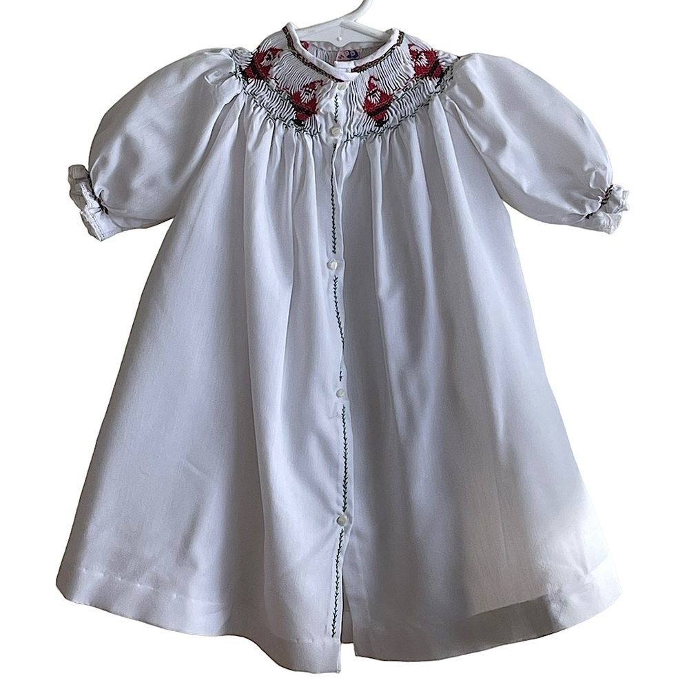 Handmade White Santa Claus Smocked Button Front Dress or Nightgown 6-9 Months